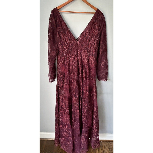 NWT Mac Duggal 20409 Embellished Illusion Gown Dress Long Sleeve Maroon Size 14 - Picture 7 of 13